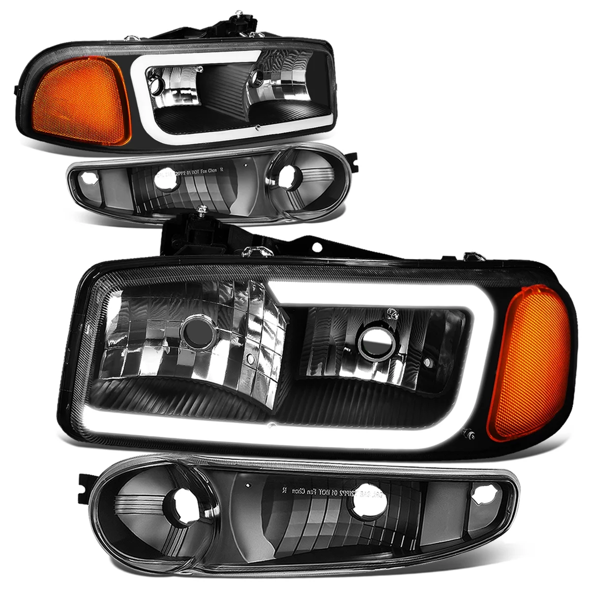 DNA Motoring HL-LB2-DAN99-BK-AM For 2000 to 2006 GMC Yukon XL Sierra Denali Model 3D LED DRL Headlight+Turn Signal Bumper Lamps Black Housing Amber Corner 01 02 03 04 05
