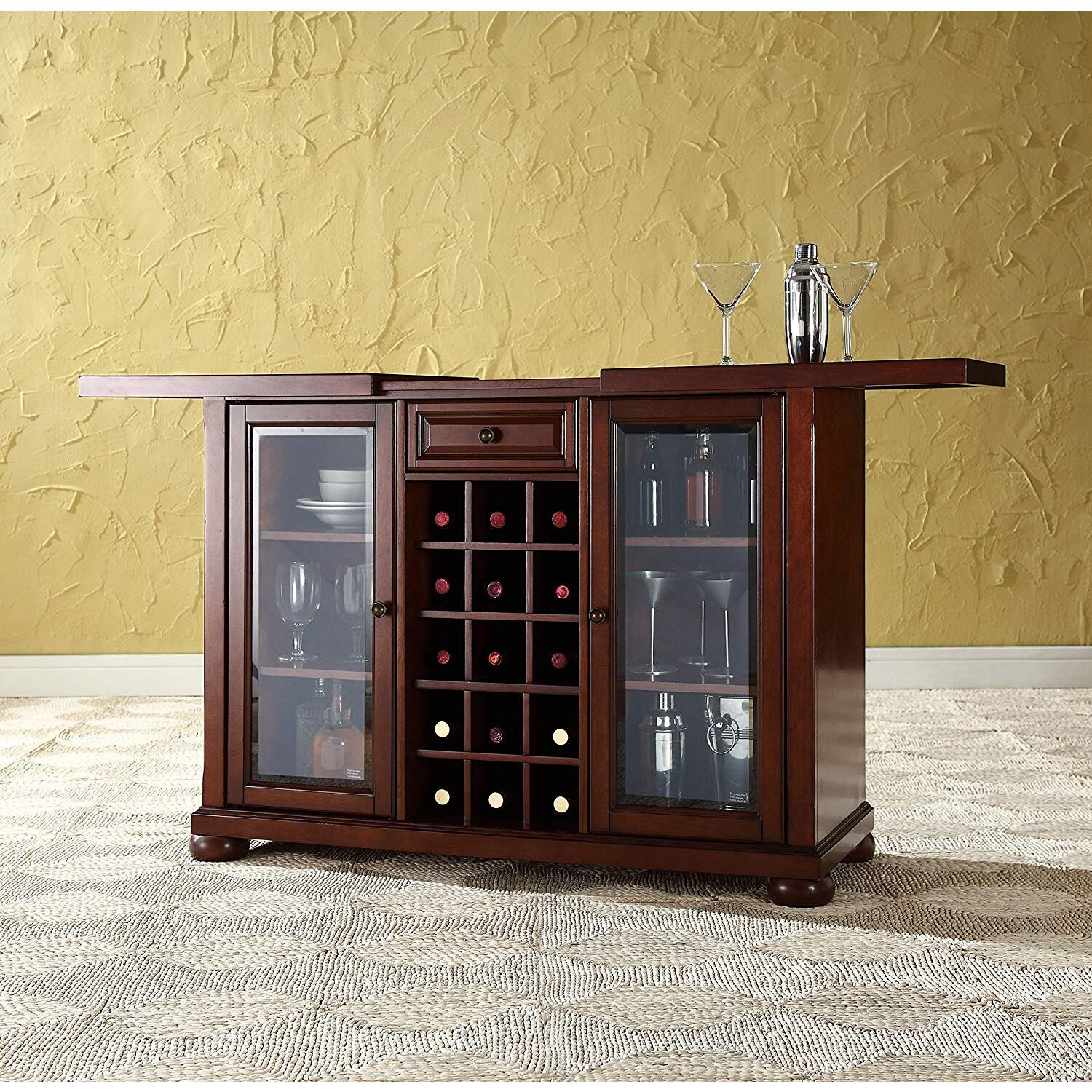 HomeStock Artistic Accomplishment Sliding Top Bar Cabinet Mahogany