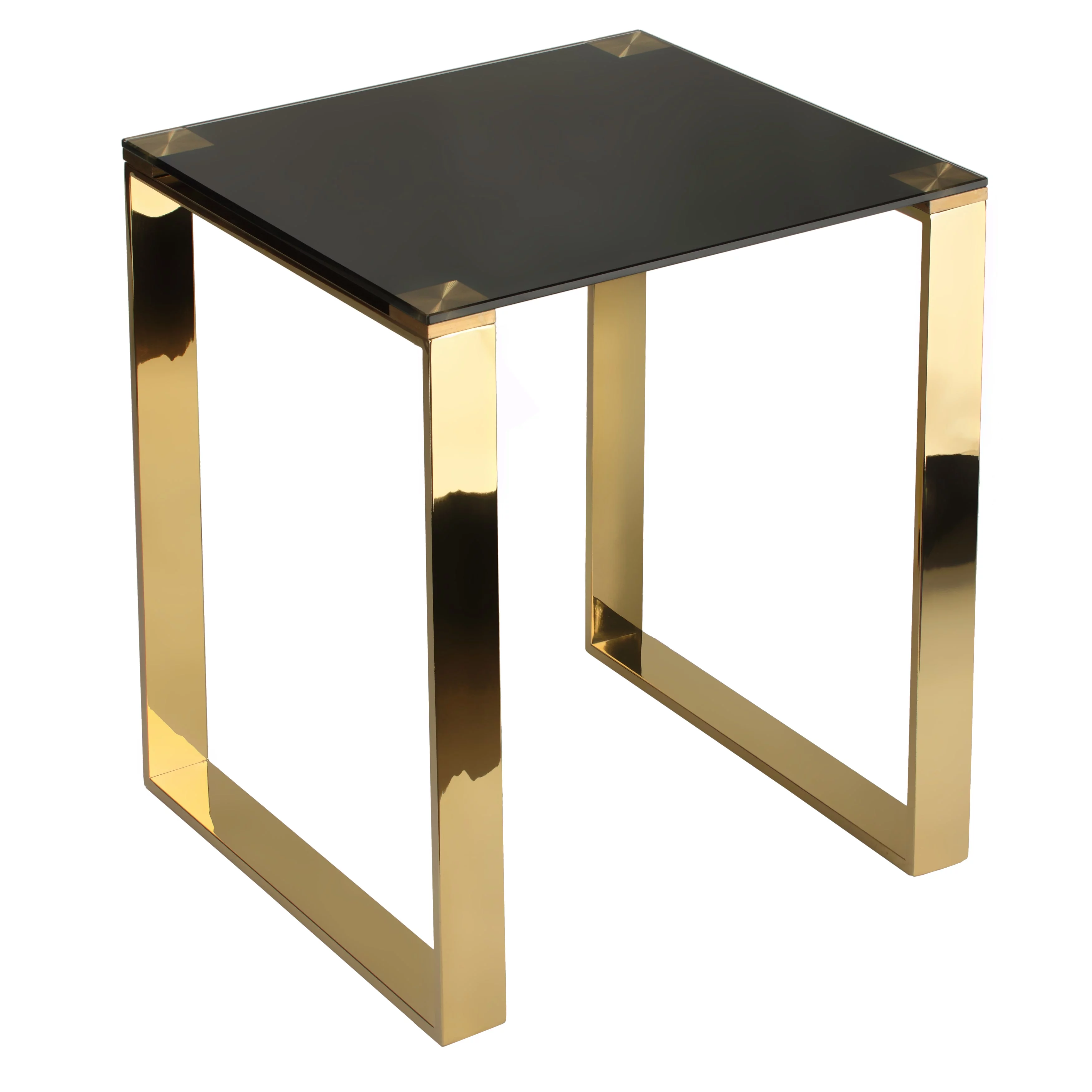 Cortesi Home  Remini Black/Goldtone Tempered Glass/Metal End Table