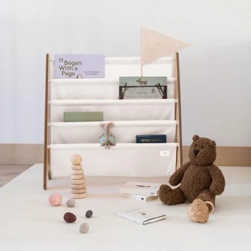 ZWBDJYC Recycled Fabric  Bookshelf \u2013  & Toddler Book Rack for Book  \u2013 Children's Bookcase Display for Nursery  Playroom or  Room in Terrazzo Cream Ages 3+