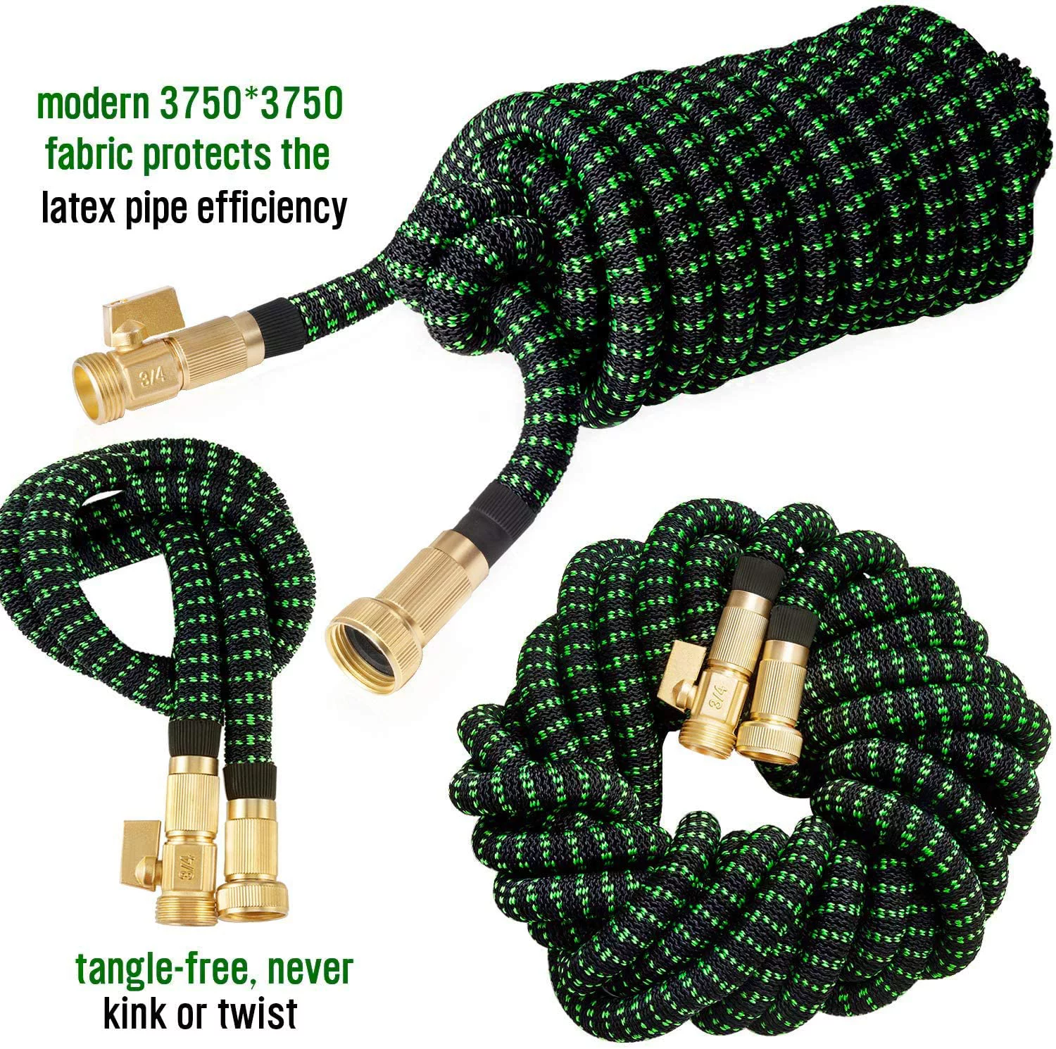 HBlife Garden Hose 100FT, Flexible Lightweight Expandable Hose Expanding Durable Water Hose with 3/4 Inch Solid Brass Fittings, Black and Green (Nozzle Sprayer Not Included)