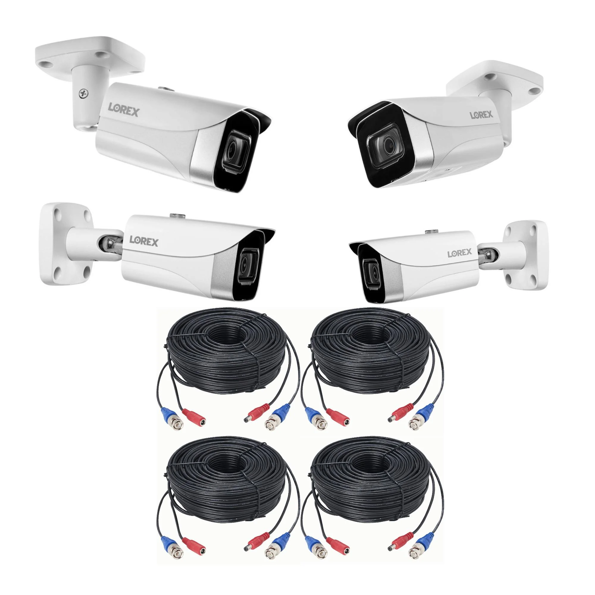 Lorex 4K Metal Bullet Ultra HD IP Security Camera (White, 4-pack) with Cables