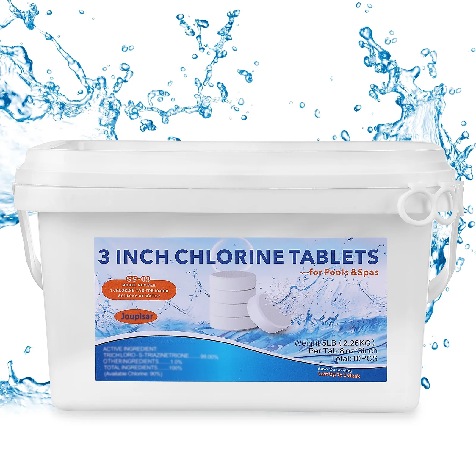 5 LB 3 Inch Chlo Rīne Tâ b lets for Pool Clear, Last Up to 7 Days, Slow Dissolve, Swim Pool Clear