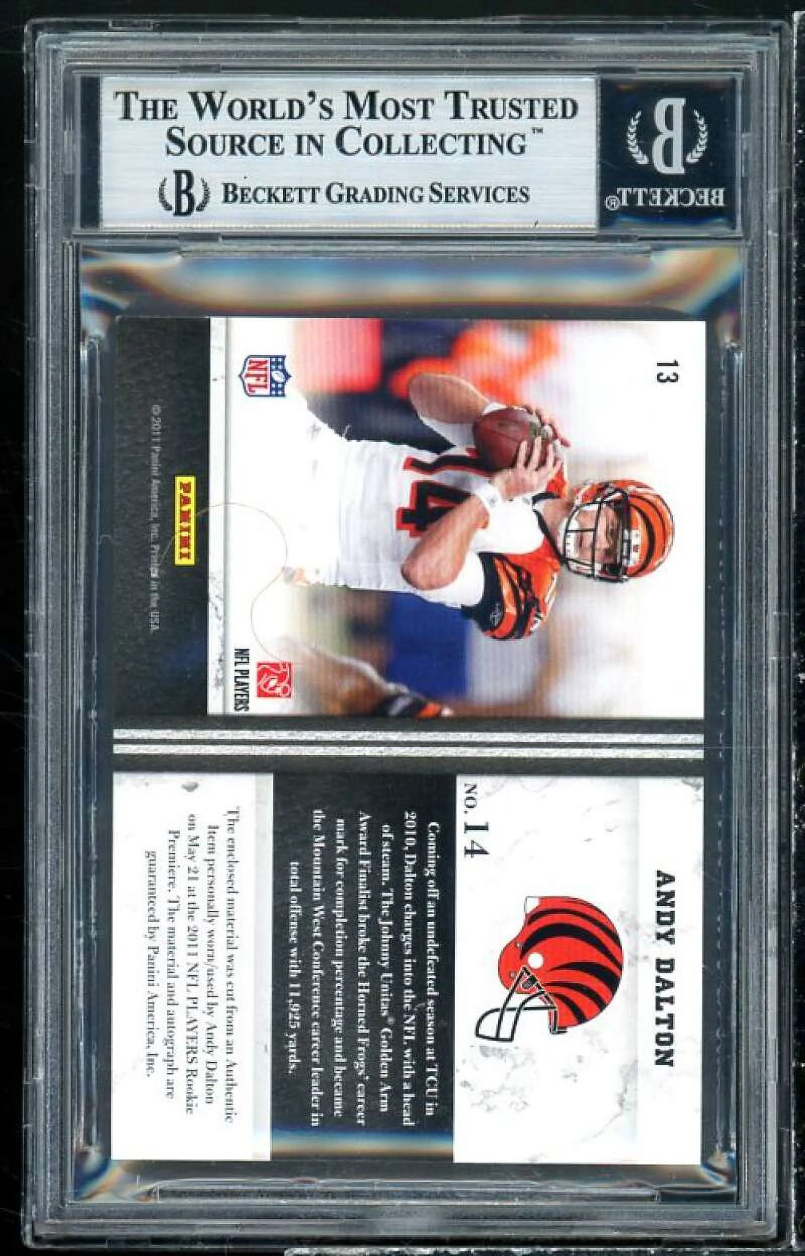 Andy Dalton Rookie Card 2011 Limited Rookie Jumbo Jerseys Prime #13 BGS 9