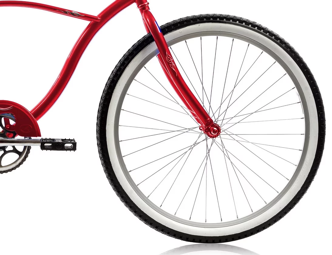 Wonder Wheels 26 In. Beach Cruiser Coaster Brake Single Speed Bicycle, Bike, Stainless Steel Spokes One Piece Crank Alloy Rims 36 H - Red