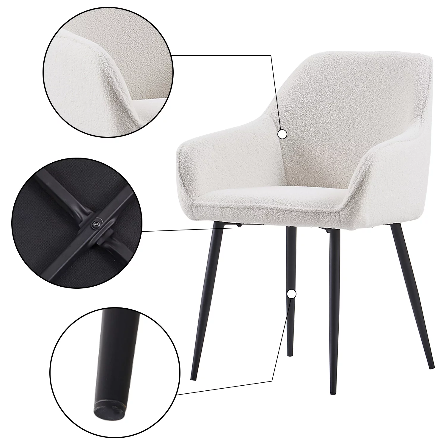 KEIVVAKN Teddy Fleece Dining Chairs Dining Room Set of 2 Armchair Upholstered Seat White
