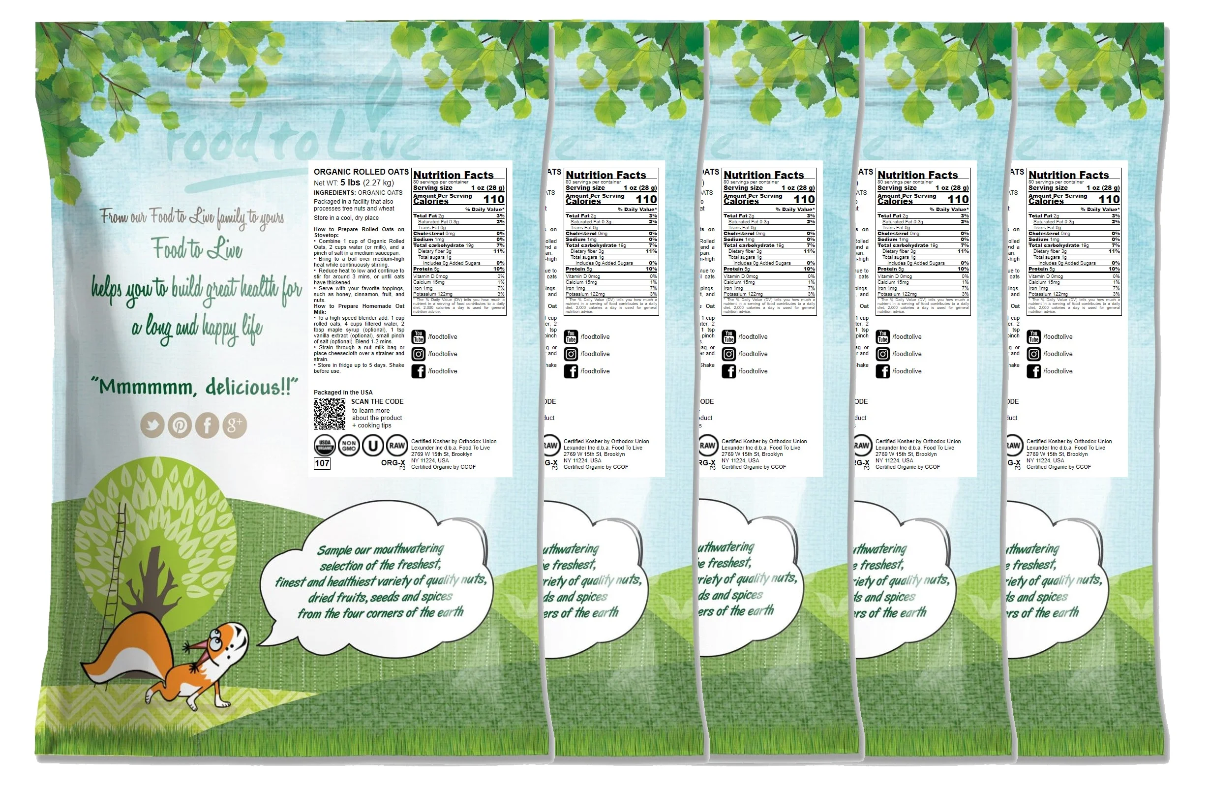 Organic Rolled Oats, 25 Pounds — Non-GMO, Kosher, Raw, Vegan — by Food to Live