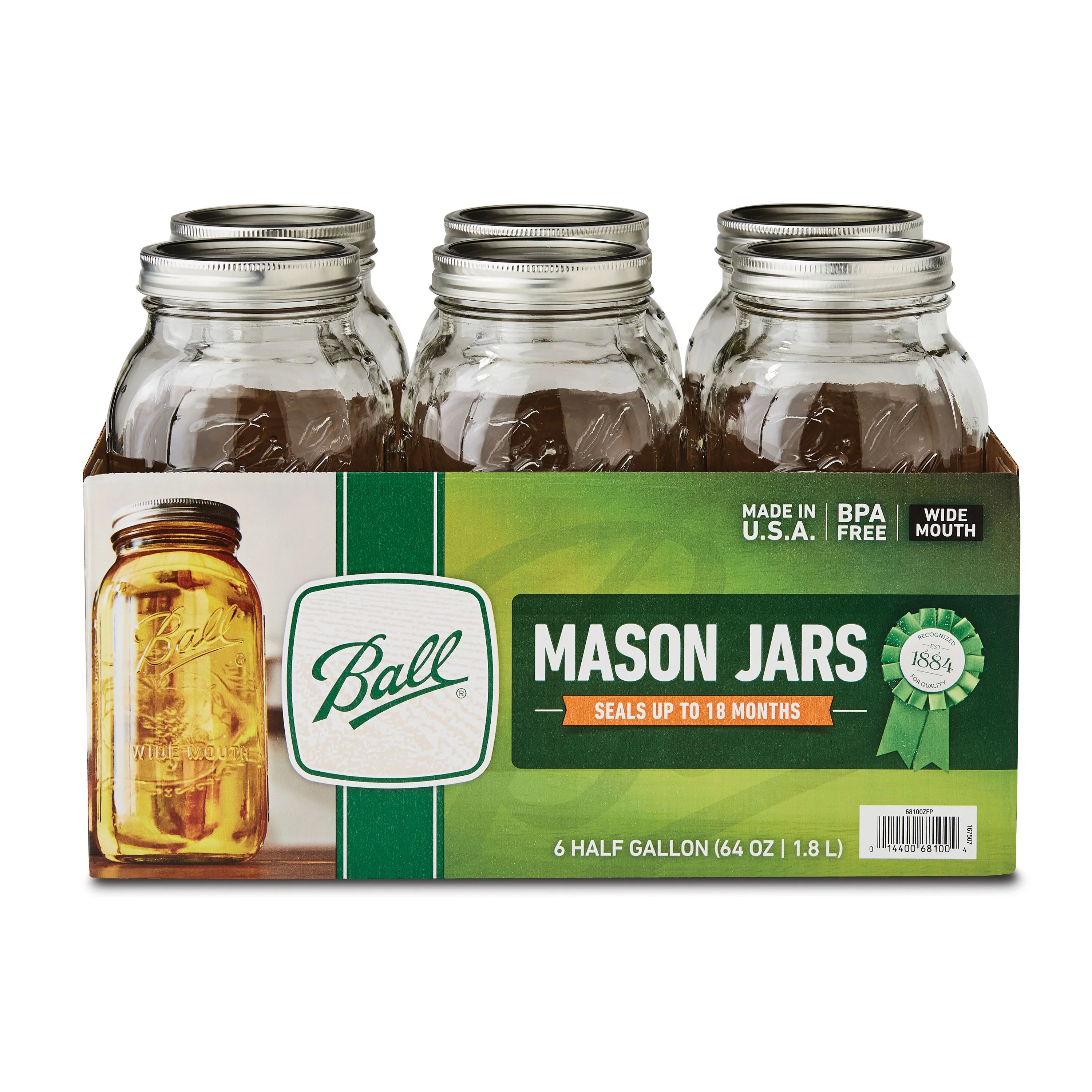 (2 pack) Ball Wide Mouth 64oz Half Gallon Mason Jars with Lids & Bands, 6 Count