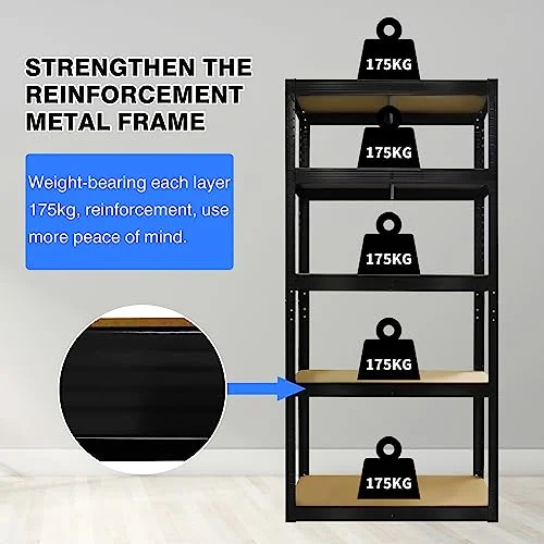 Garage Shelving Workshop Storage Racking 5 Tier Boltless Garage Shelving Unit Adjustable Metal Shelving Shelf Racking Unit for Storage for Home Workshop Shed Office, 875KG Capacity, 30Lx12Wx67H Inch