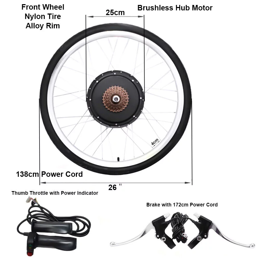 SHZICMY 26 Inch 48V Electric Bicycle Rear Wheel Hub Motor E-bike Conversion Kit 1000W US