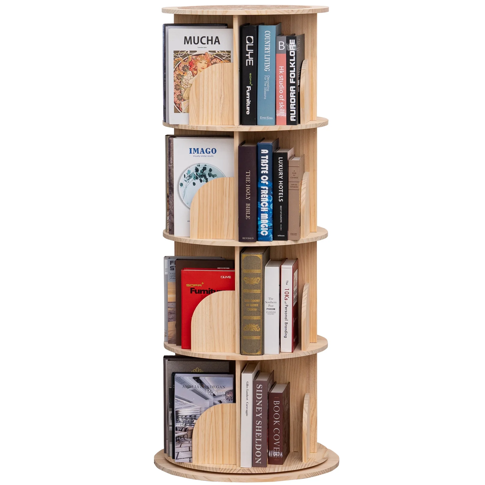 Duoku 360° Rotating Bookshelf Tower, 4-Tier Bookcase for Kids & Adults - Solid Wood Corner Shelf