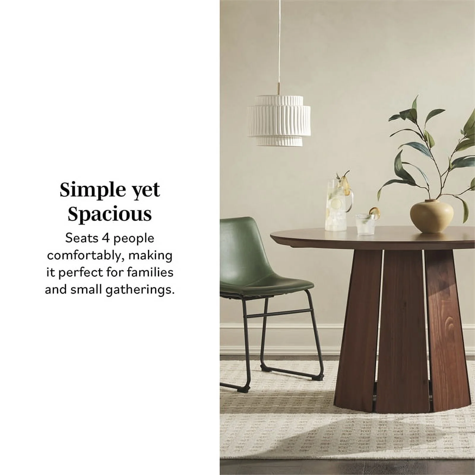 Pemberly Row Modern Paneled Wood Pedestal Base Round Dining Table 48