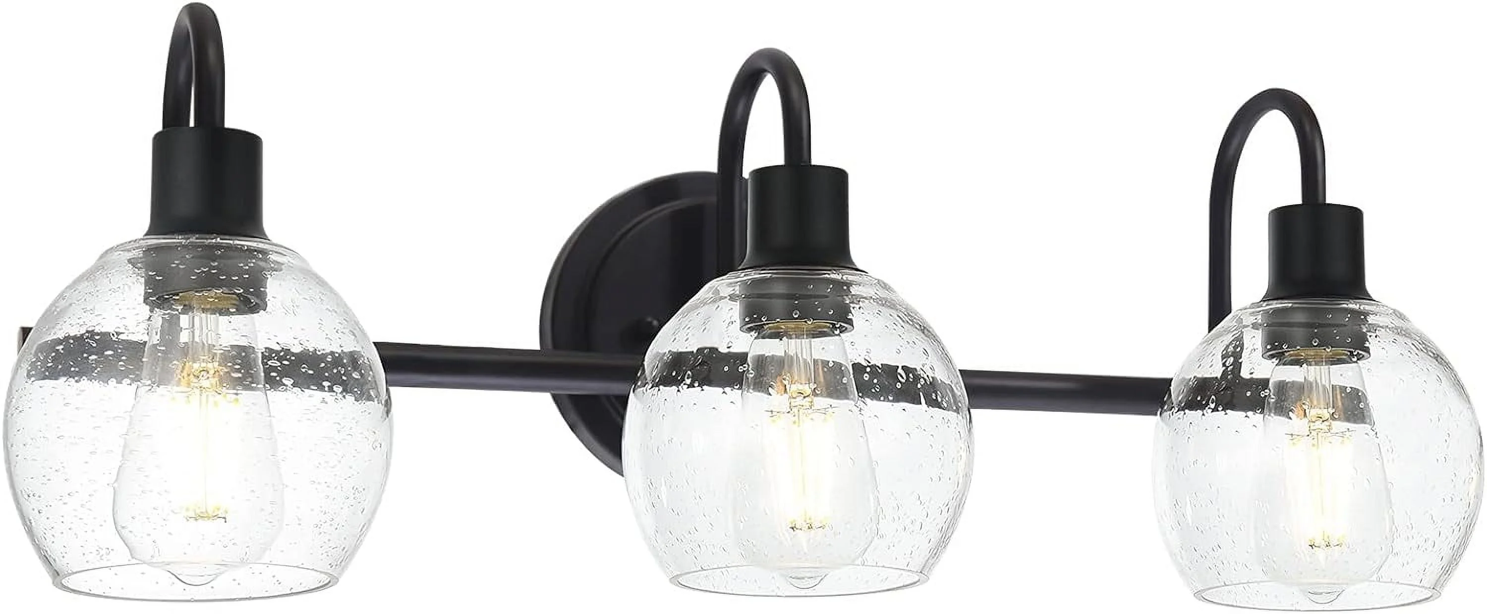 Modern 3-Lights Black Vanity Light Fixtures Farmhouse Metal Bathroom Lighting with Seeded Globe Glass for Hallway Kitchen Over Mirror Bedroom