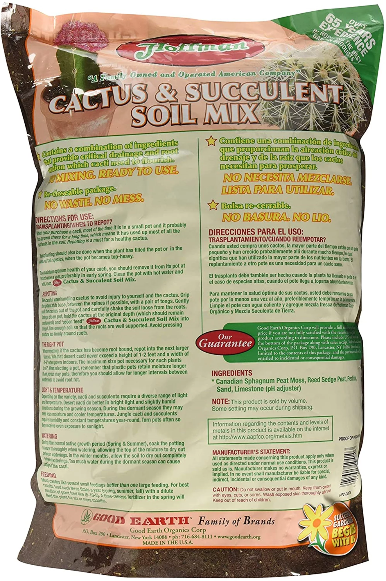 Hoffman 10404 Organic Cactus and Succulent Soil Mix, 4 Quarts (2-Pack)