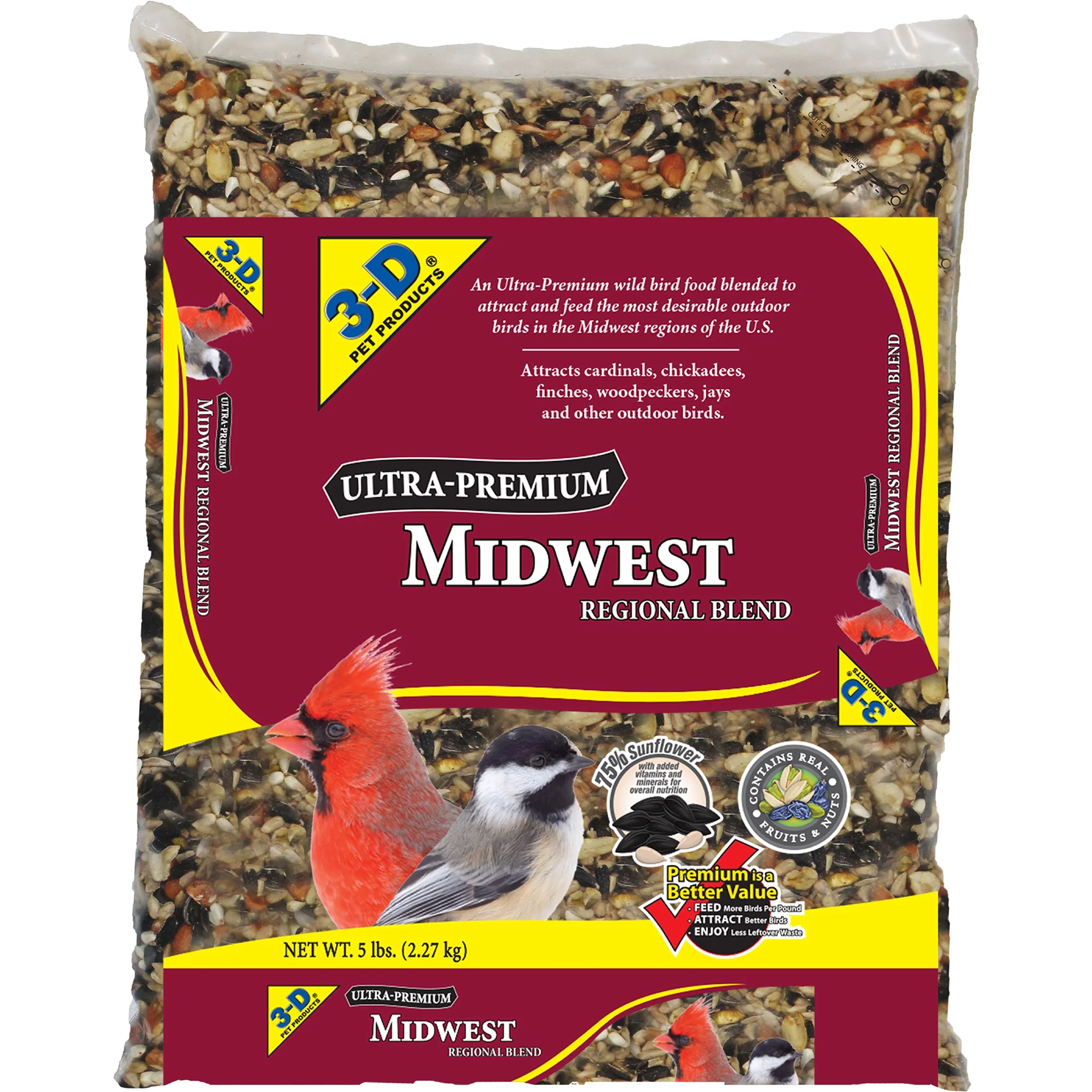 3-D Pet Products Ultra Premium Midwest Region Blend Dry Wild Bird Food, 5 lb. 1 Pack,