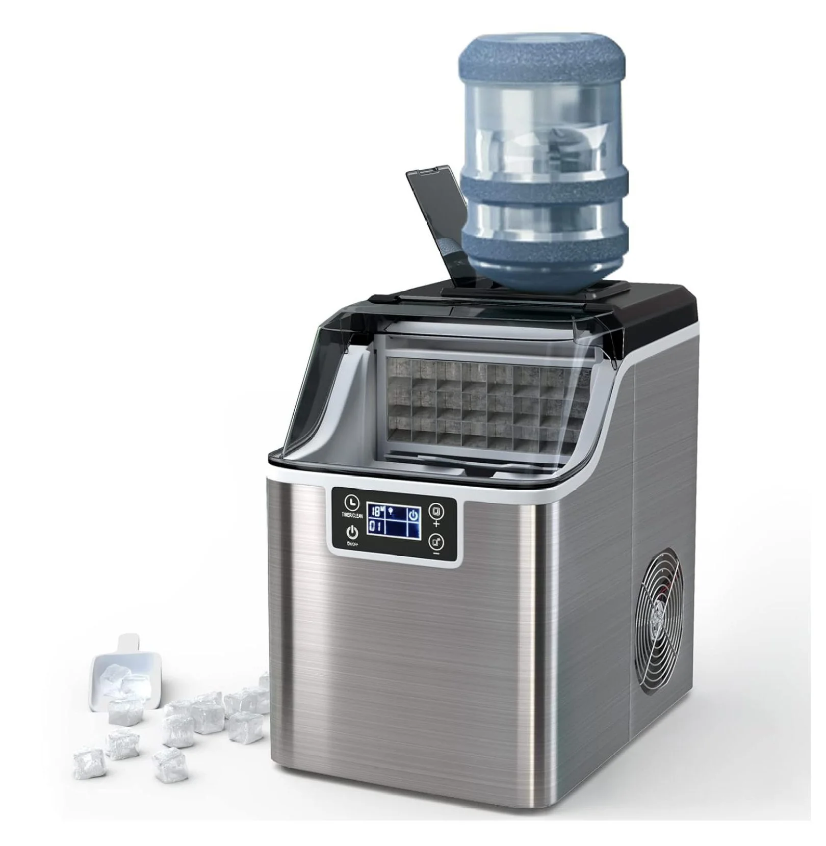 Ice Maker Machine Countertop, 40lbs/24H Portable Ice Maker with Auto Self-Cleaning, 2 Ways to Add Water, 24 Ice Cubes in 13 Min, with Ice & Basket, for Home Office Bar