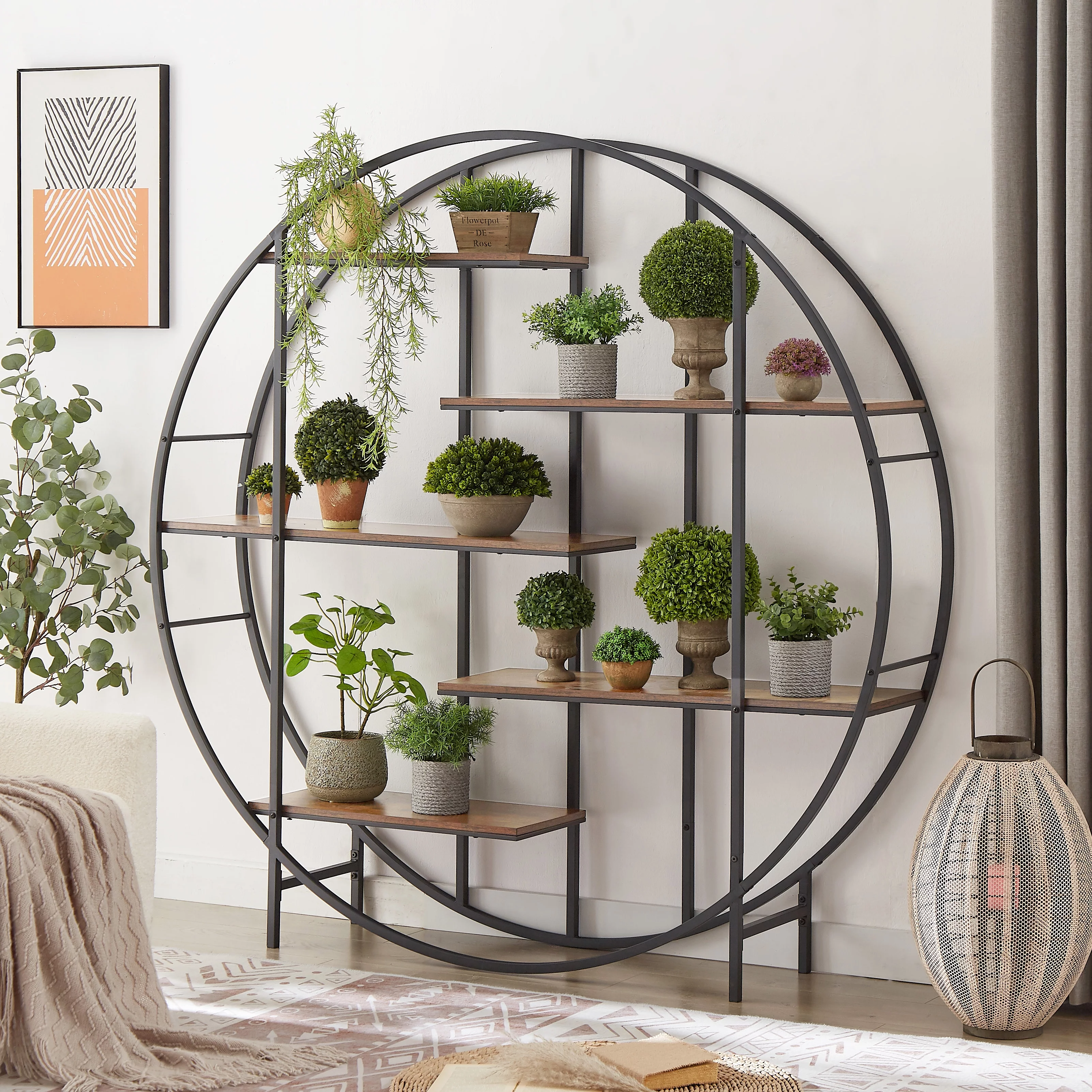 Round 5-Tier Metal Plant Stand bookcase storage rack, Indoor Living Room Terrace Garden Balcony Display Stand