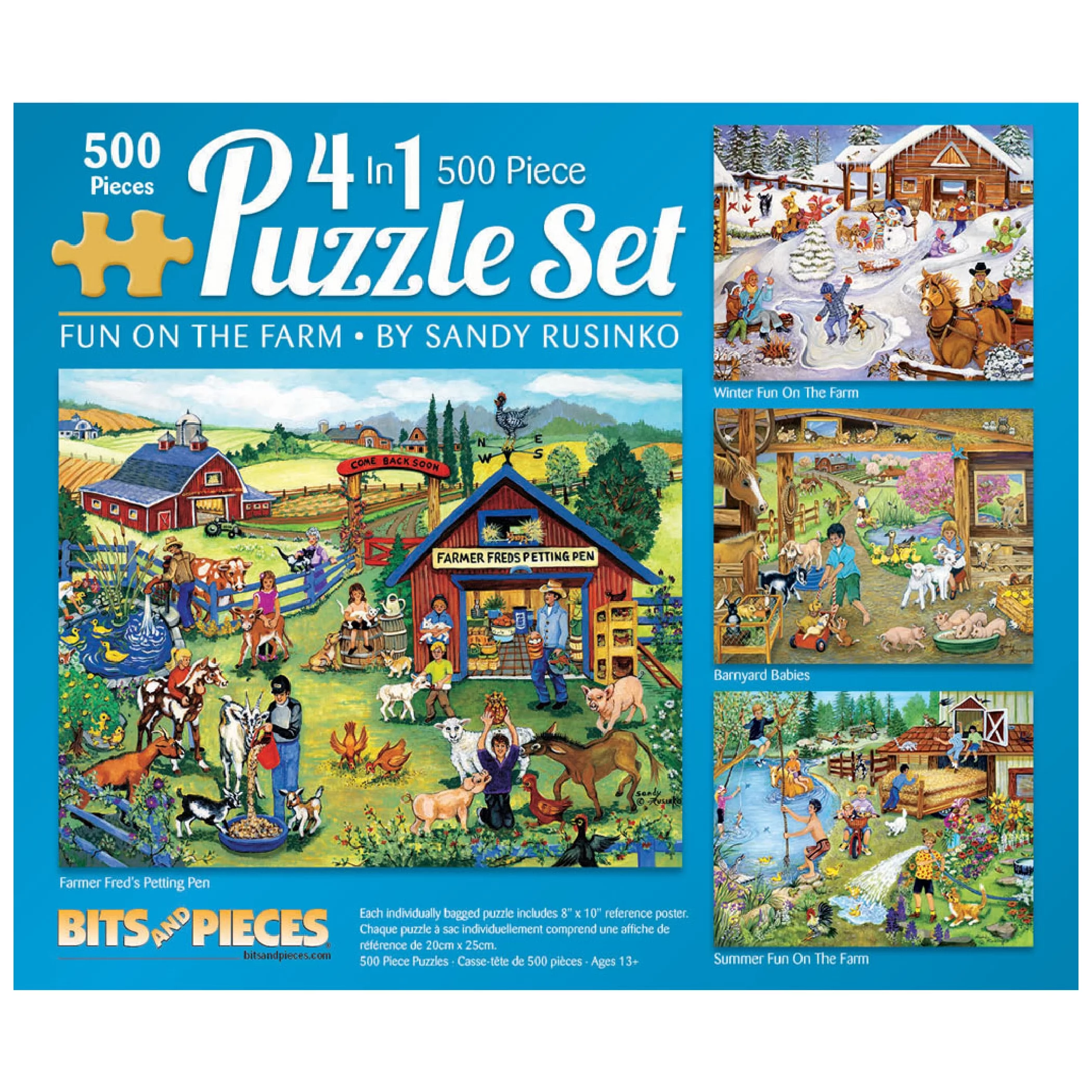 Bits and Pieces - 4-In-1 Multi-Pack On The Farm 500 Piece Jigsaw Puzzles for Adults - Each Puzzle Measures 16 
