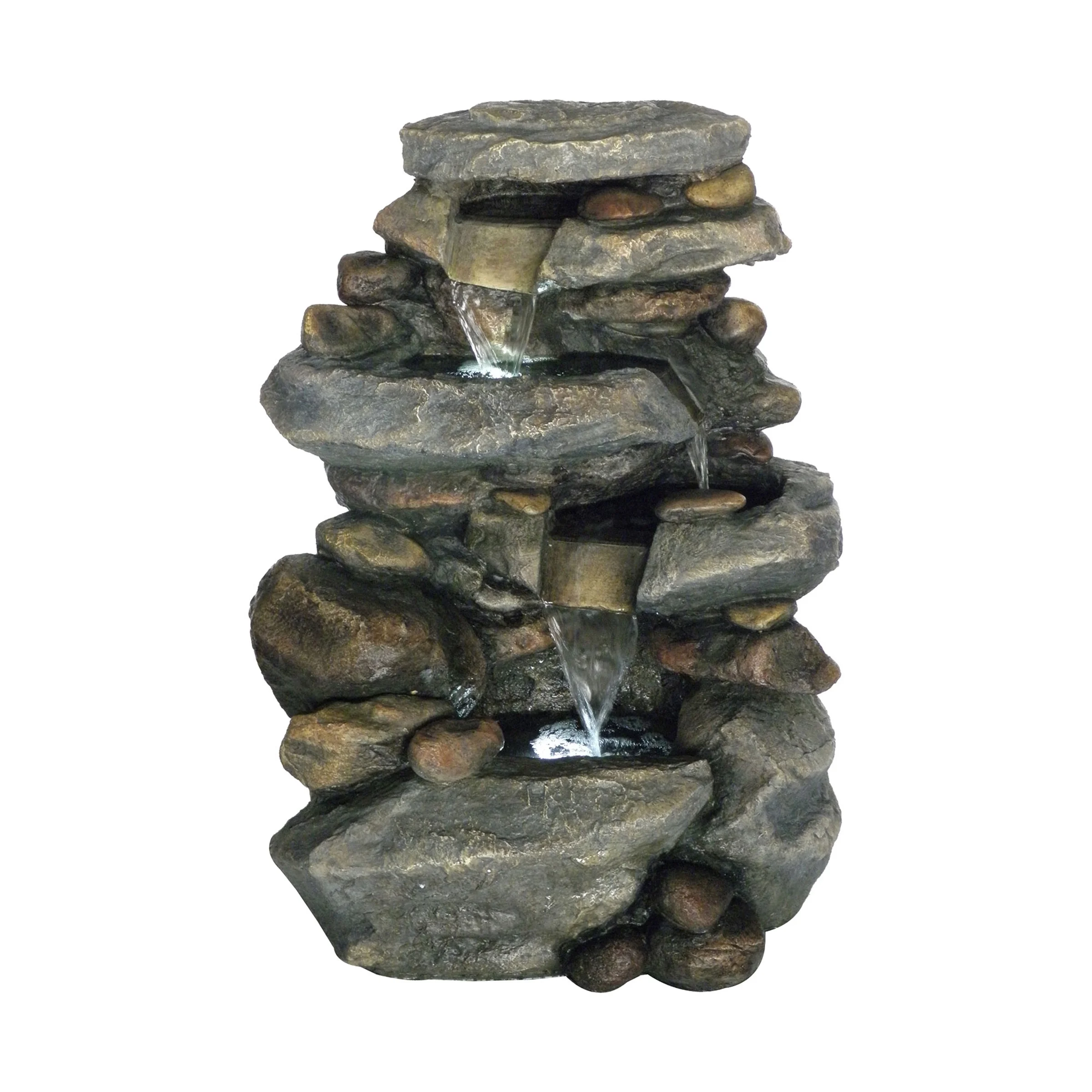 Villacera 4-Tier Outdoor Rock Water Fountain with LED Lights