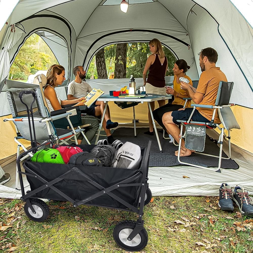 Heavy Duty Wagon Cart Swivel Collapsible Outdoor Utility Garden Beach Cart Black