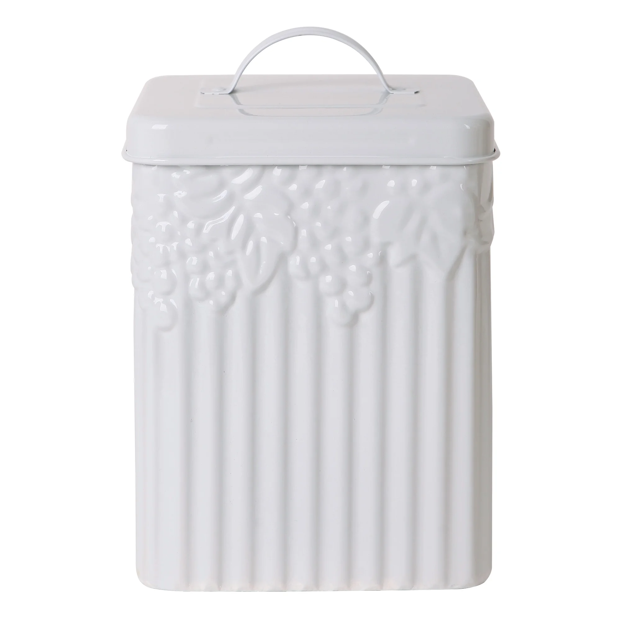 Synovana Farmhouse Bread Box Vintage White Bread Storage Container Rustic Metal Retro Bread Box Bin for Kitchen Countertop - White Grapevine Print Design