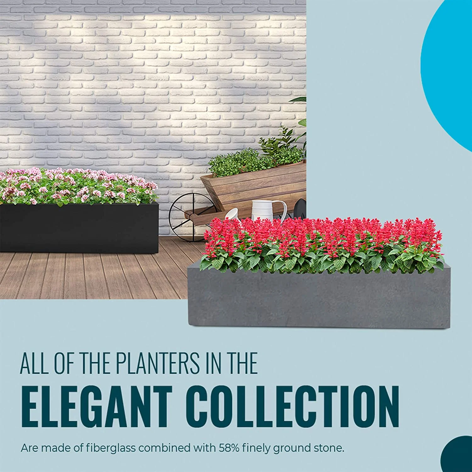Cement Gray Rectangular Planter Box For Outdoor Plants -  Long Rectangle Modern Outdoor Flower – 8”H X 8”W X 31.5”L