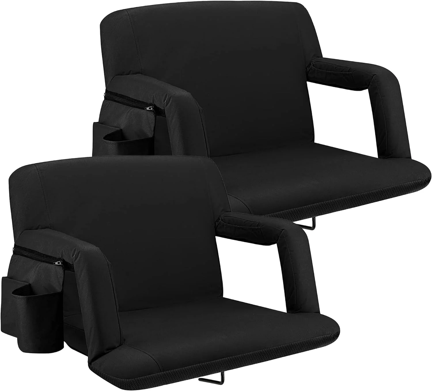 HYUN 2-Pack Stadium Seats with Back Support – Premium Foldable Bleacher Seat Cushions – Waterproof, Anti-Skid & 6-Reclining Positions – Extra Thick Padded Outdoor Chairs for Events & Games