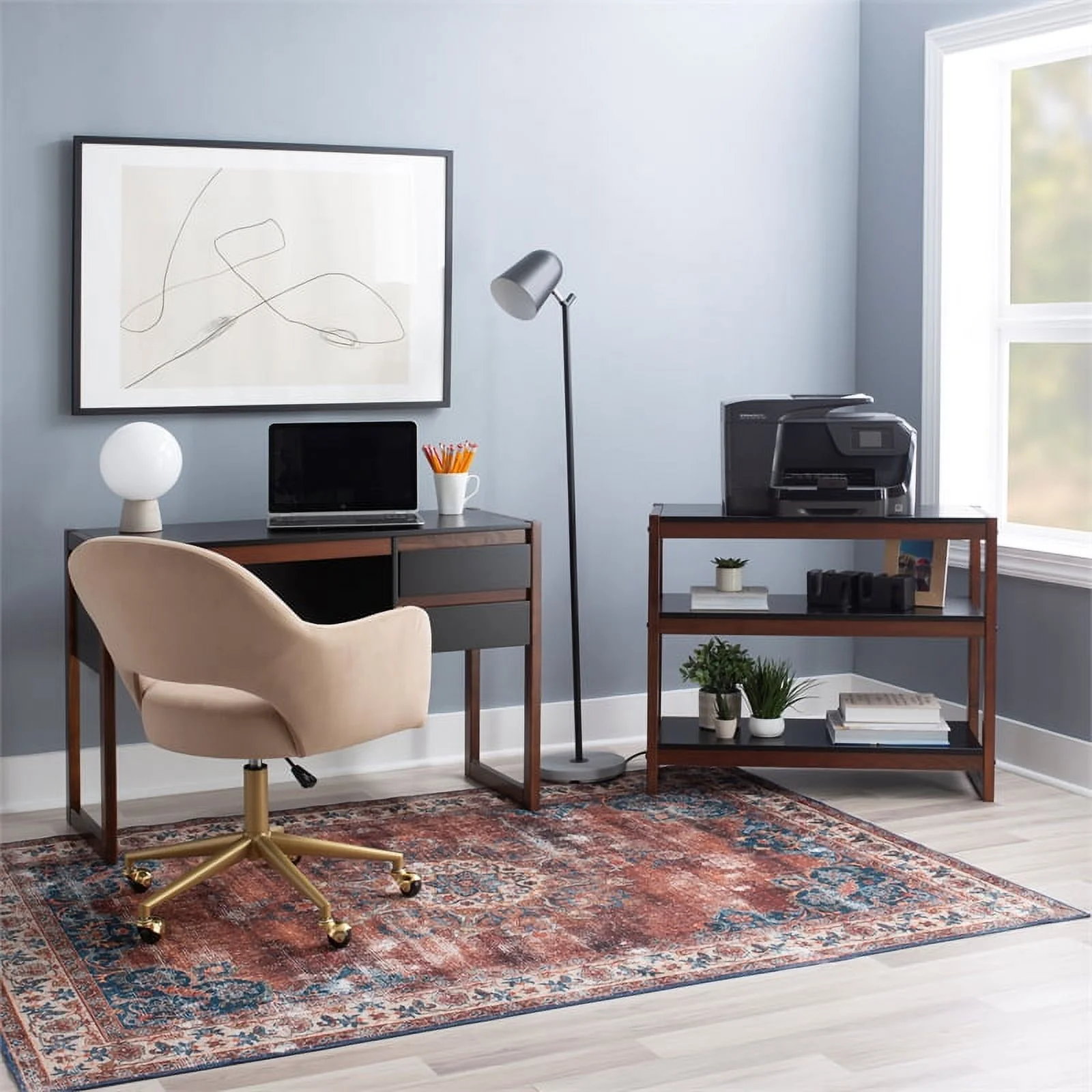 Linon Brock Wood Two Drawer Desk in Black and Walnut