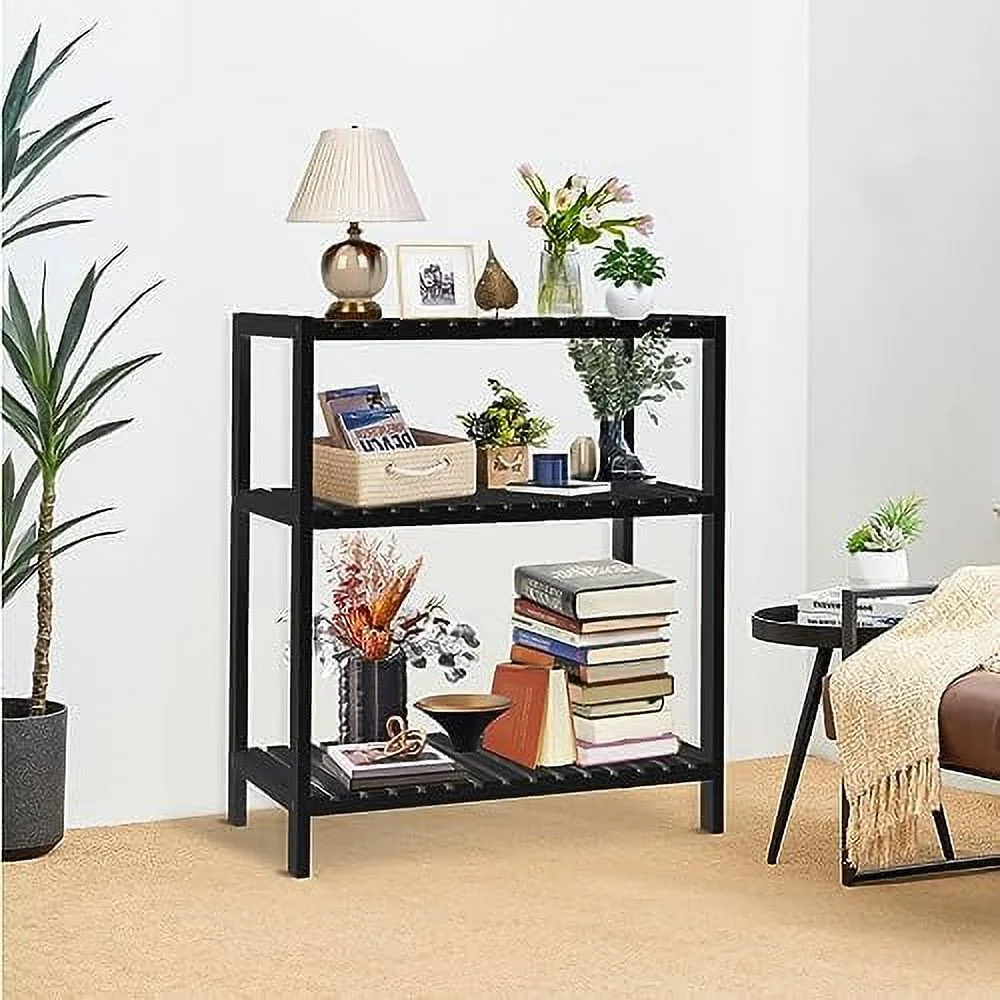 HYHBIBOOM Ladder   4-Tier Wooden Plant Shelves  Rustic Flower Display Rack  Freestanding  Rack  Indoor Flowerpot Stand Ladder Bookshelf  Room  Office  Bedroom  Balcony (Brown)