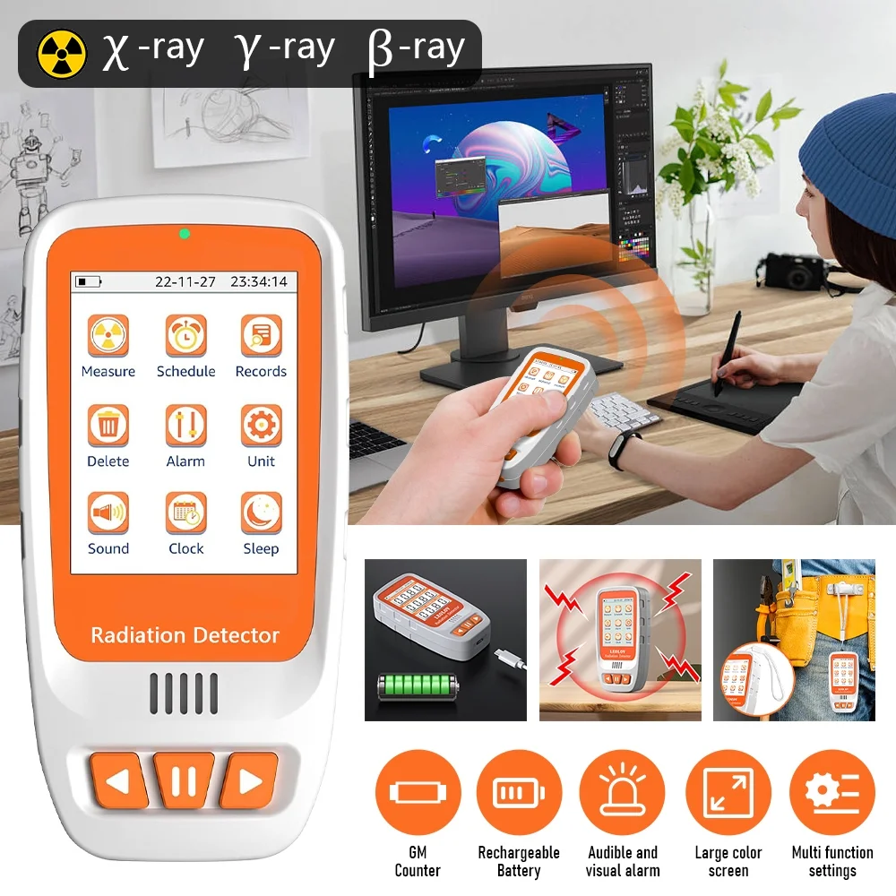 Geiger Counter,Kepeak Upgraded Nuclear Radiation Detector with LCD Display Sound Light Alarm Portable High Accuracy β Y X-ray Personal Radiation Dosimeter Radiation Monitor