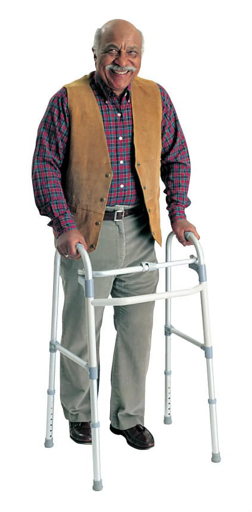 Carex Aluminium Single-Button Folding Walker, Height Adjustable, 300 lb Weight Capacity