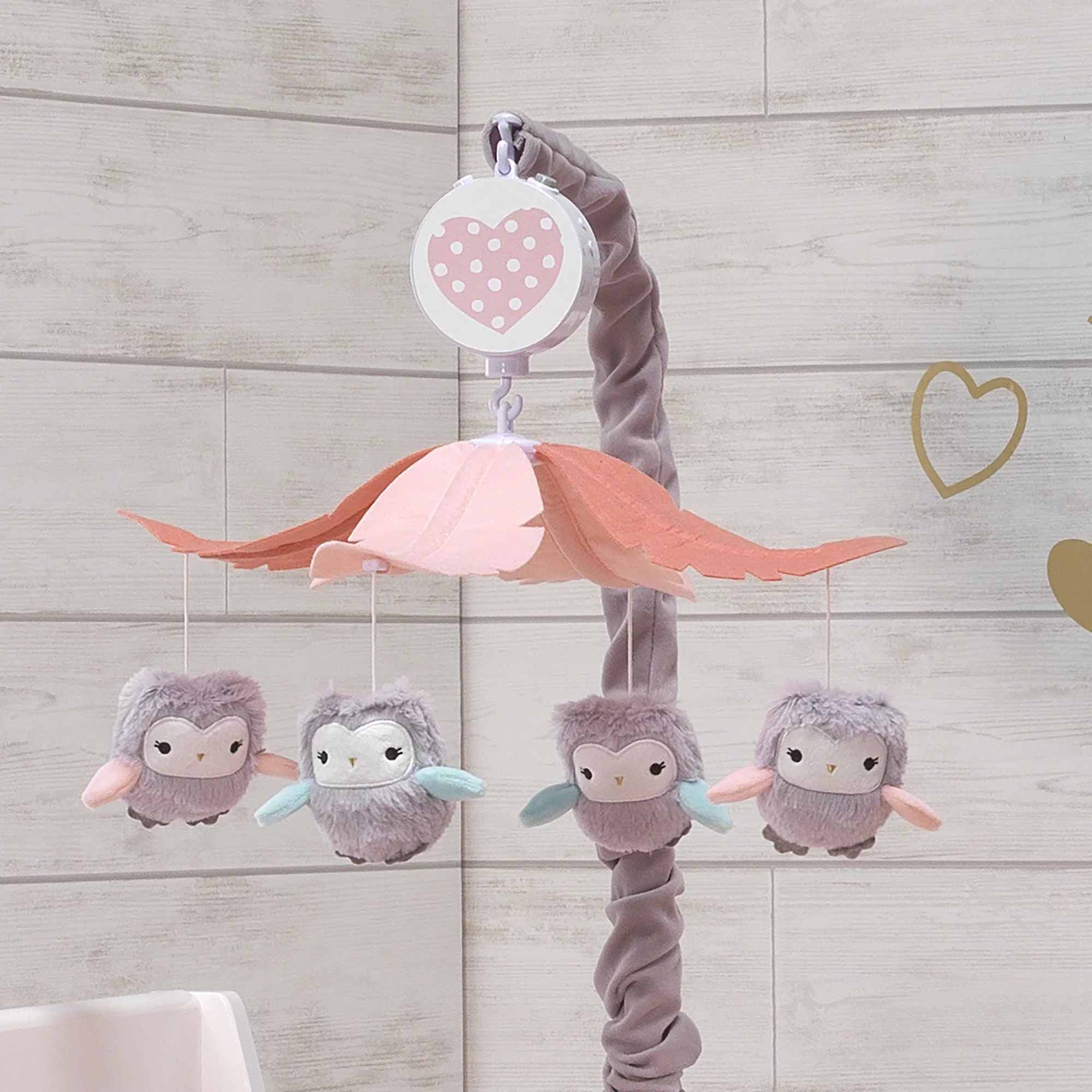 Lambs & Ivy Sweet Owl Dreams Gray/Pink Musical Baby Crib Mobile Soother Toy