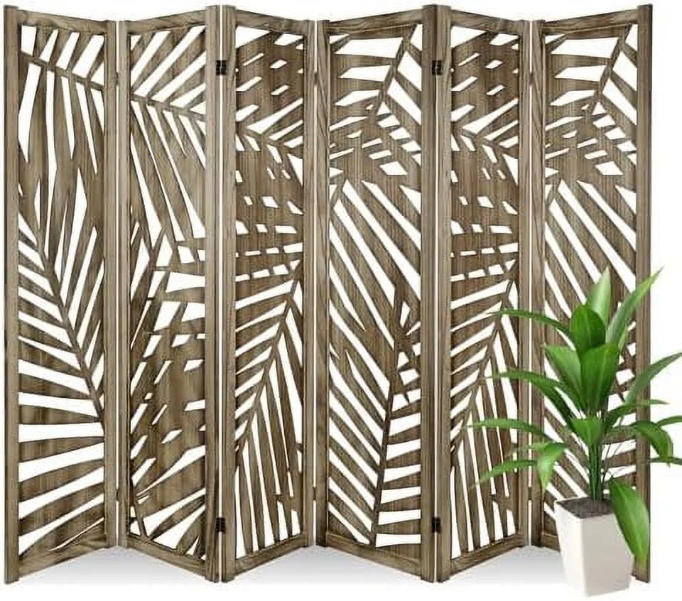JDZHAPPYLIFE 6 Panel Room Divider  Folding Room Divider Freestanding Privacy Screen Divider  Carved Wood Room Divider for Bedroom Home Office Apartment Studio Hotel Restaurant Garden Terr