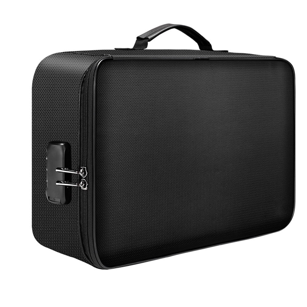 Tomshoo Black Multifunctional Multi Layer Storage Bag with Password Lock Fireproof and Waterproof, Ideal for Important Documents and Valuables