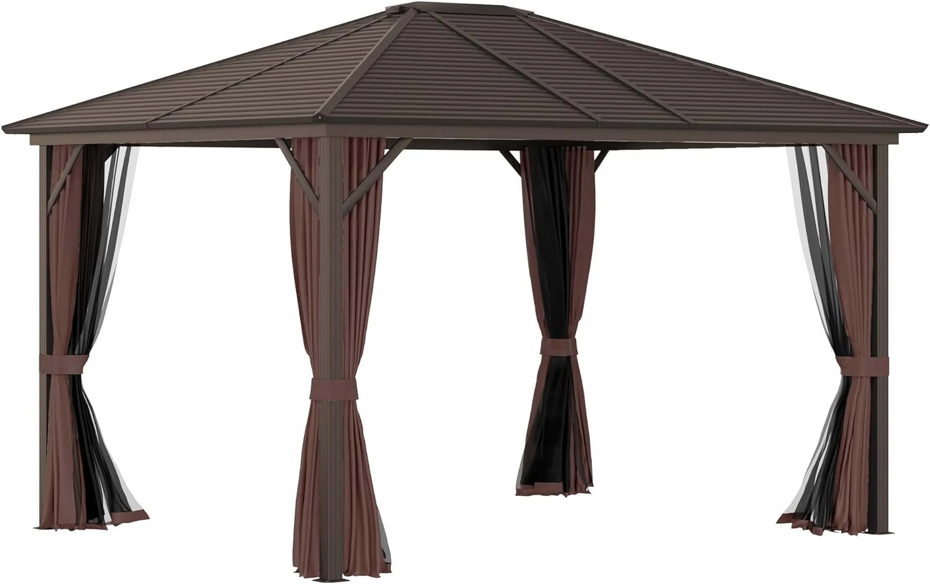 Outdoor 10'X12' Gazebo With Hardtop Roof - Brown