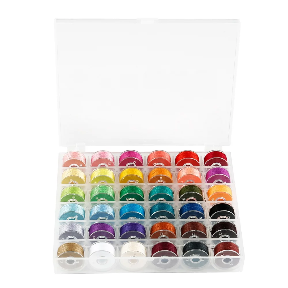Pluokvzr 36Pcs Sewing Machine Bobbin Threads with Storage Case Box, Multicoloured Pre-Wound Bobbins Set for Brother/Babylock/Janome/Elna/Kenmore/Babylock/Singer Sewing Machine
