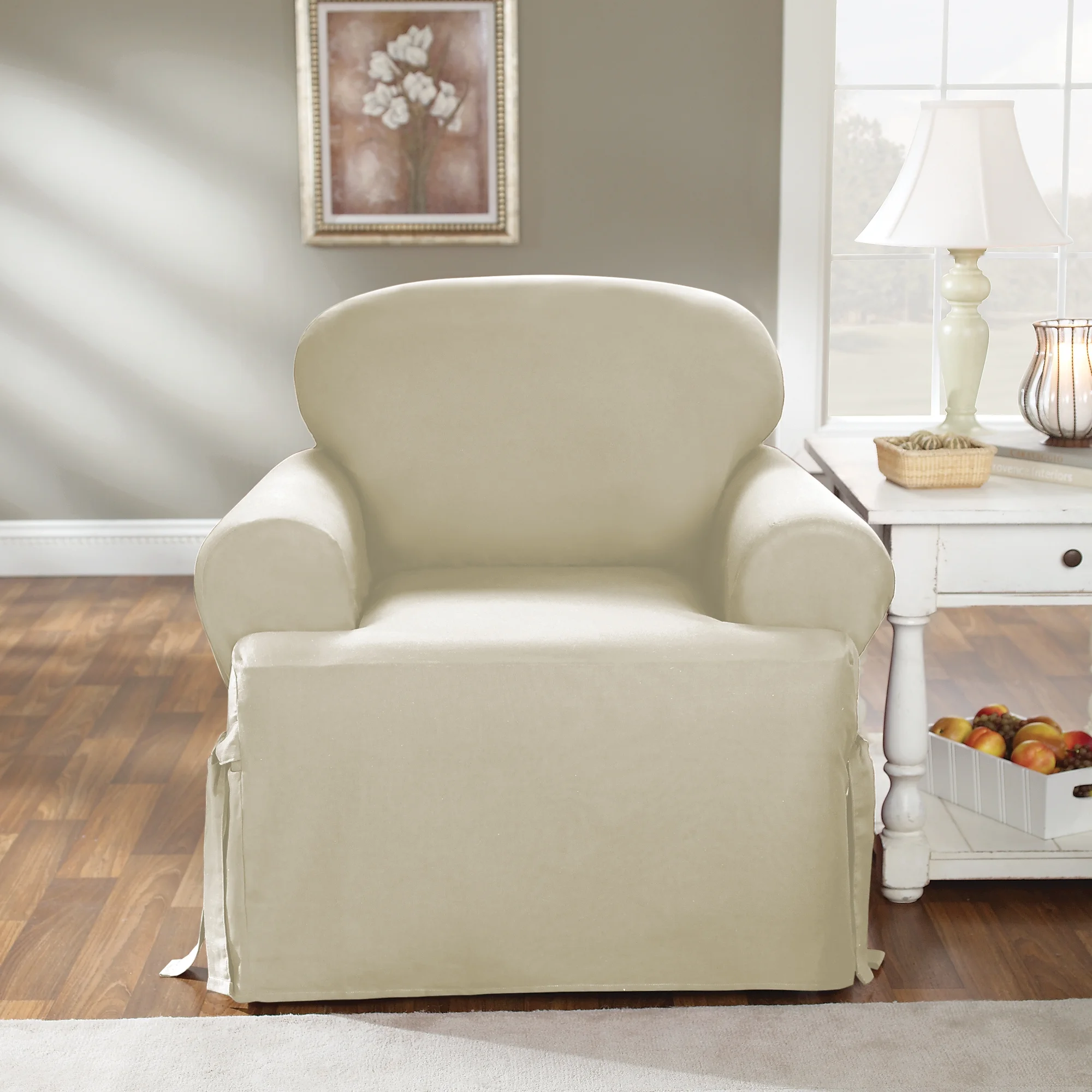SureFit Duck 1 Piece T Cushion Chair Slipcover in Natural