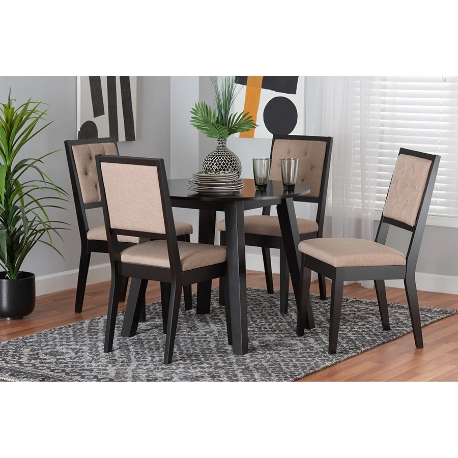 Baxton Studio Alani Modern Beige Fabric and Dark Brown Finished Wood 5-Piece Dining Set