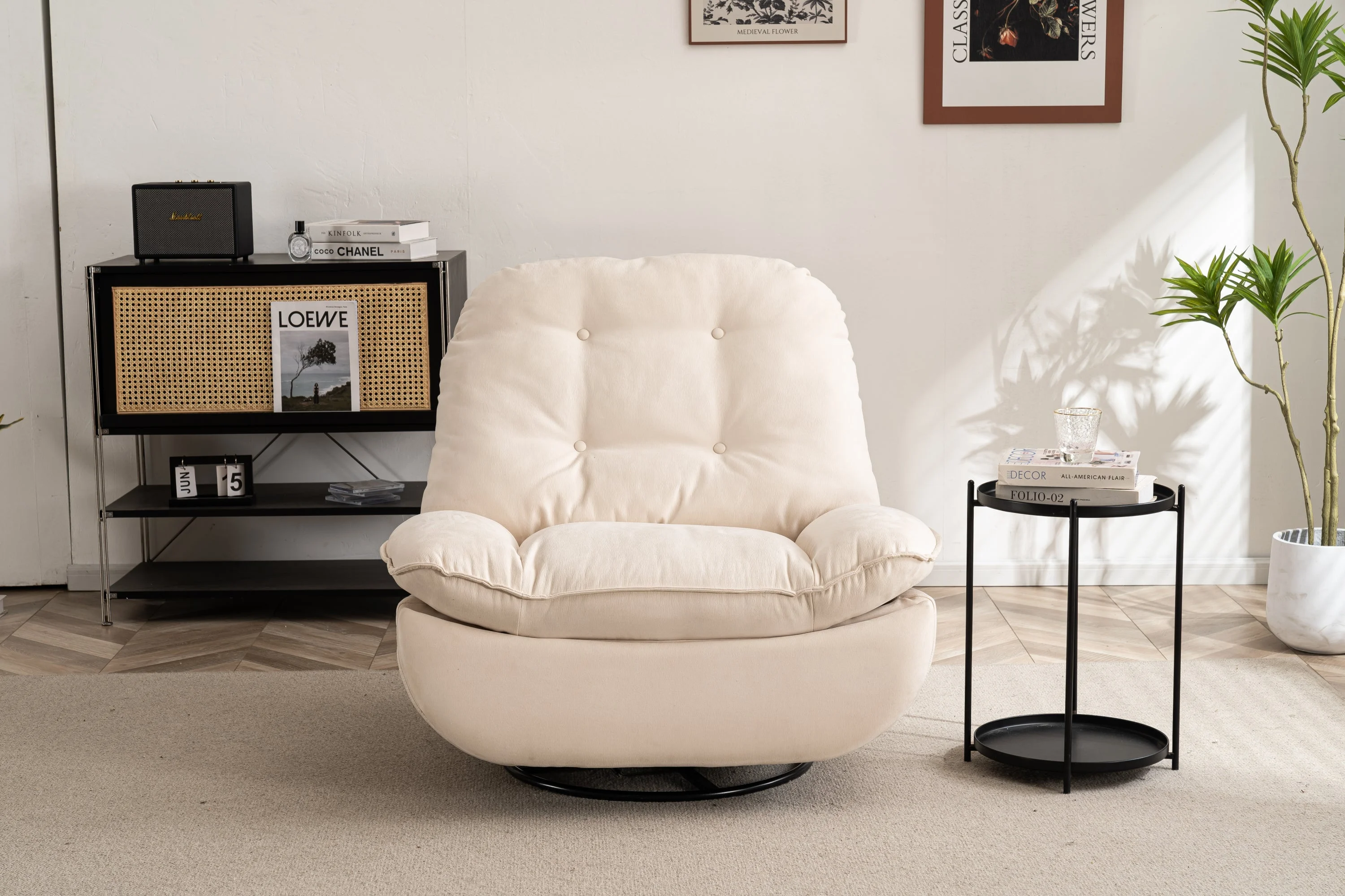 Clara Power Linen Recliner Swivel Glider USB Charger with Bluetooth  - Cream