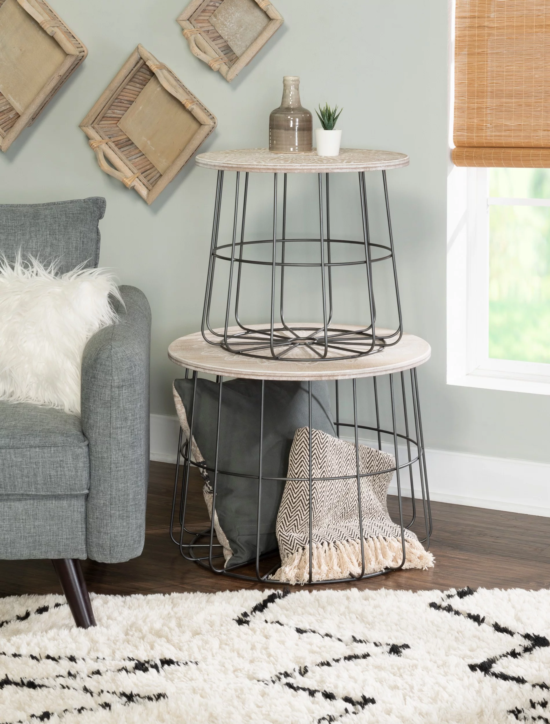 Linon Shae Medallion Nesting Basket Tables