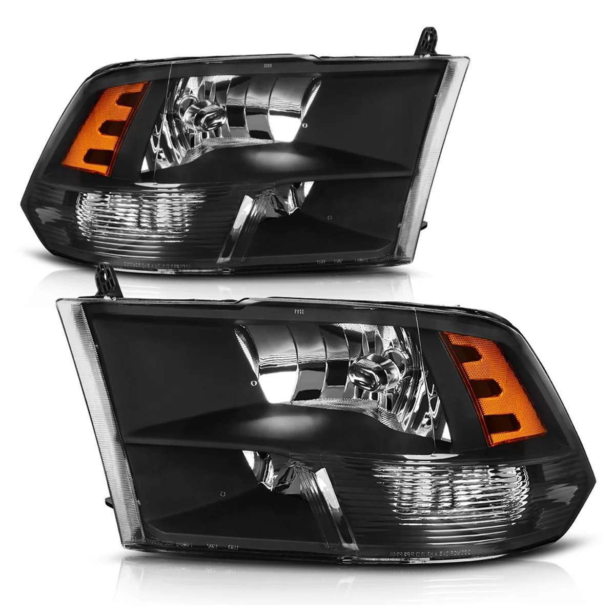 LEDKINGDOMUS Quad Style Headlights Assembly for 2009-2018 Dodge Ram 1500 2500 3500 Black