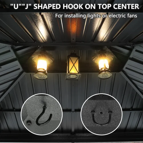 Mondawe 10x12ft Hardtop Gazebo with Netting & Curtain, Black