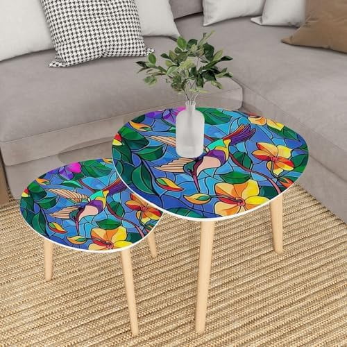 HYHBIBOOM Small Coffee Nesting  Abstract Stained Glass Mosaic Triangle End  Center   Modern   Room Bedroom Balcony