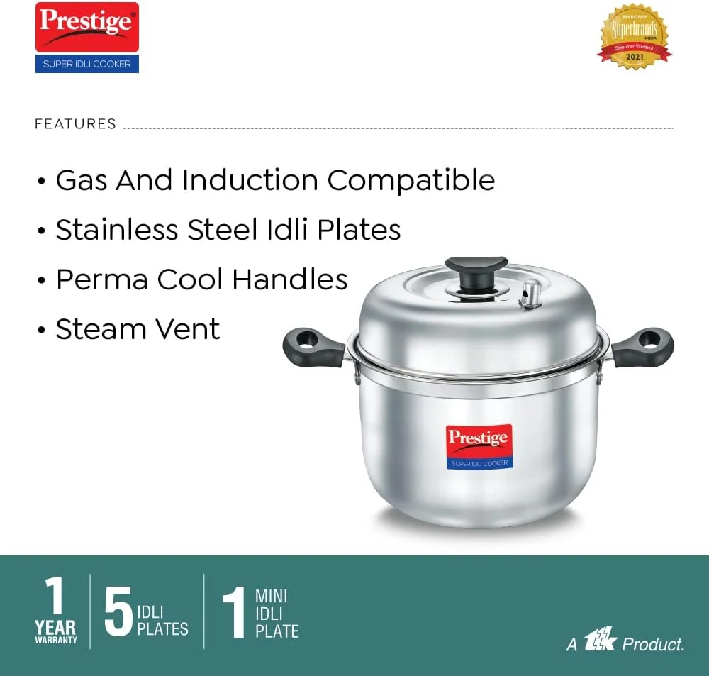 Prestige PRID6 Cooker, 5Plates + 1 Mini Idli Plate, SILVER - Total 6 Plates