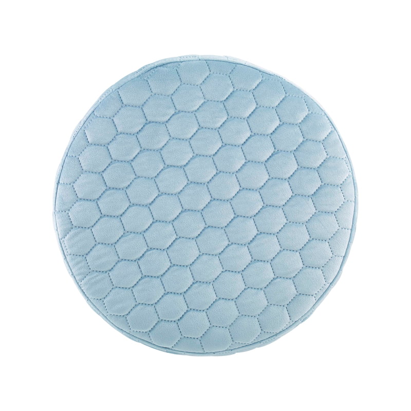 Linon Aiden Round Quilted Fabric Stool with Silver Metal Base in Blue