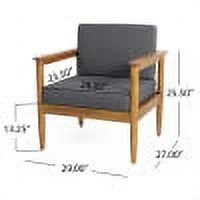 GDF Studio Plumb Outdoor Acacia Wood Club Chair with Cushions, Teak, Dark Gray
