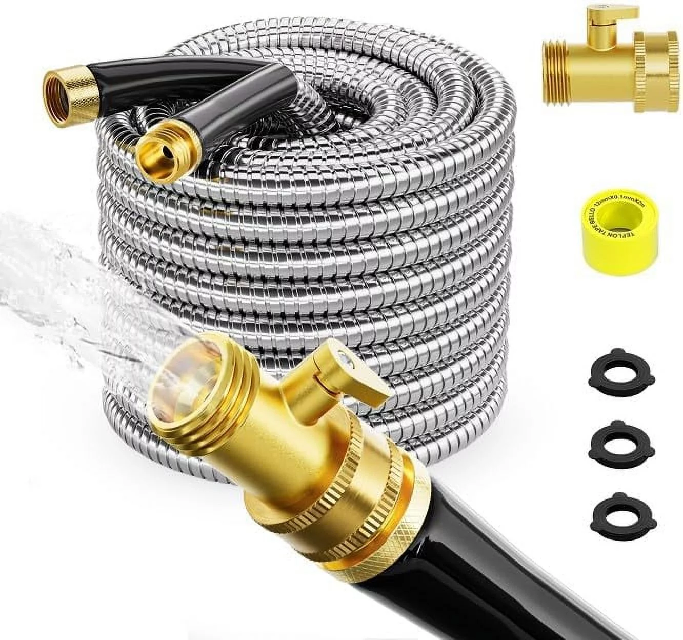 SPECILITE 304 Stainless Steel 75 FT Expandable Garden Hose, Collapsible Lightweight Flexible Water Hose with Solid Brass Fittings, Kink Free Expanding Gardening Pipe