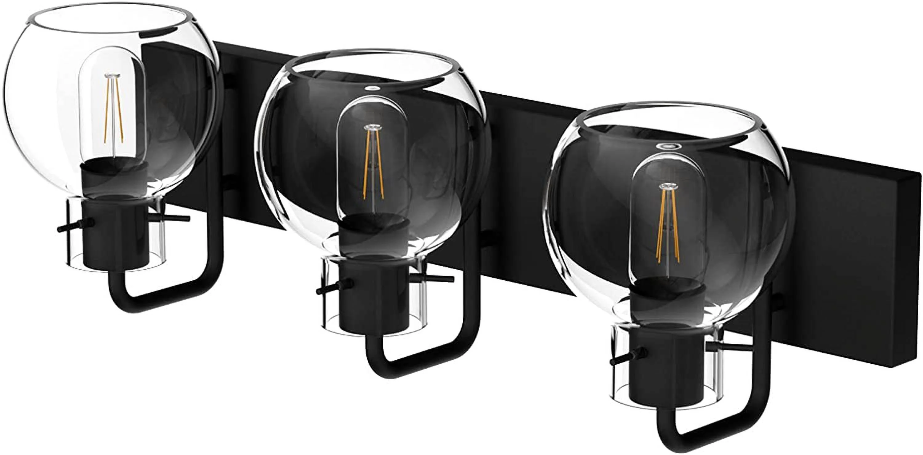 CXIAN Industrial Bathroom Vanity Lighting Fixtures 3-Lights Farmhouse Matte Black Finish with Globe Clear Glass Vanity Lights Vintage Bath Lighting(Exclude Bulb)