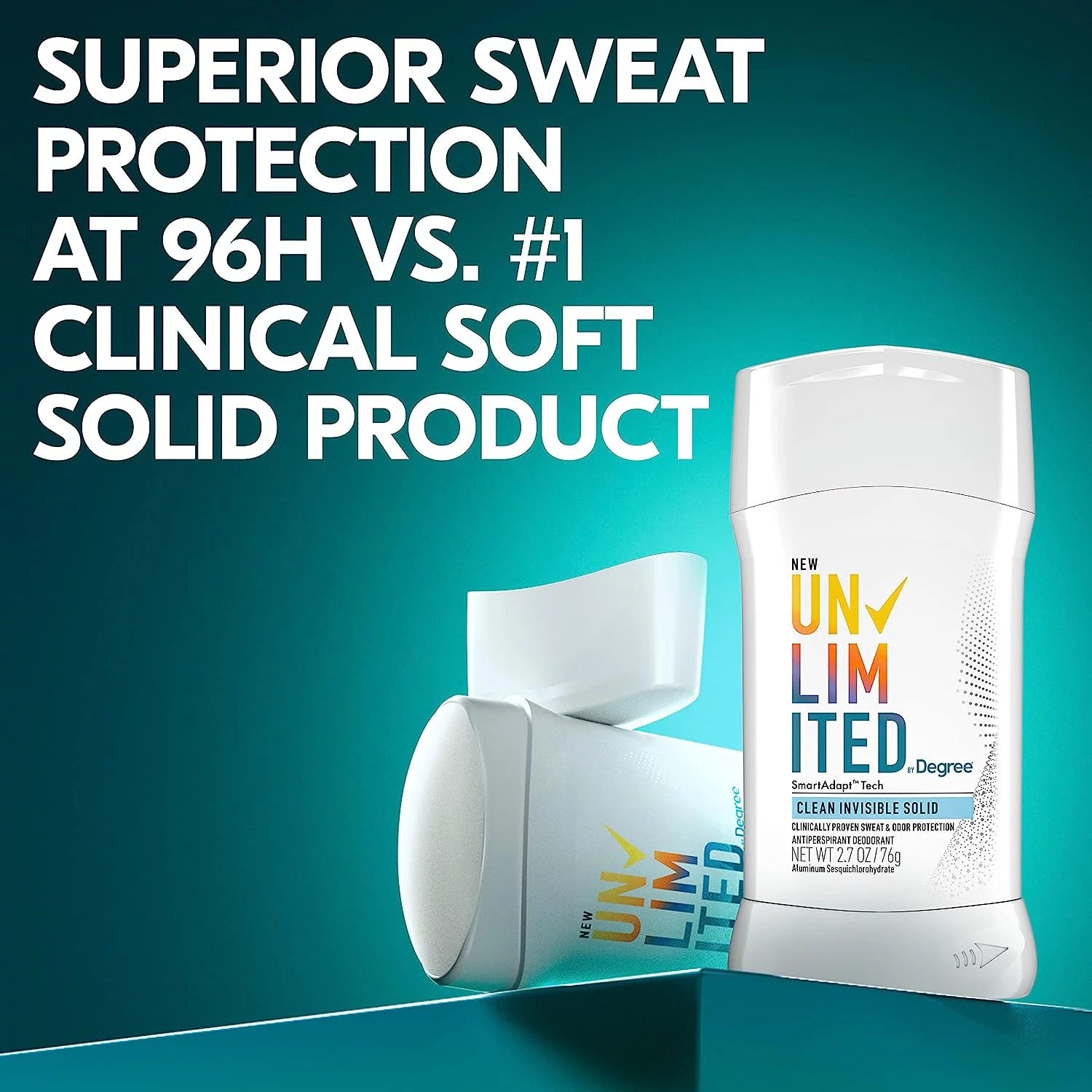 Degree Unlimited Antiperspirant Deodorant Stick Clean 2 Count Long-Lasting Sweat & Odor Protection with Antiperspirant Technology SmartAdapt Tech 2.7 oz Clean Invisible Solid 2.70 Ounce (Pack of 2)
