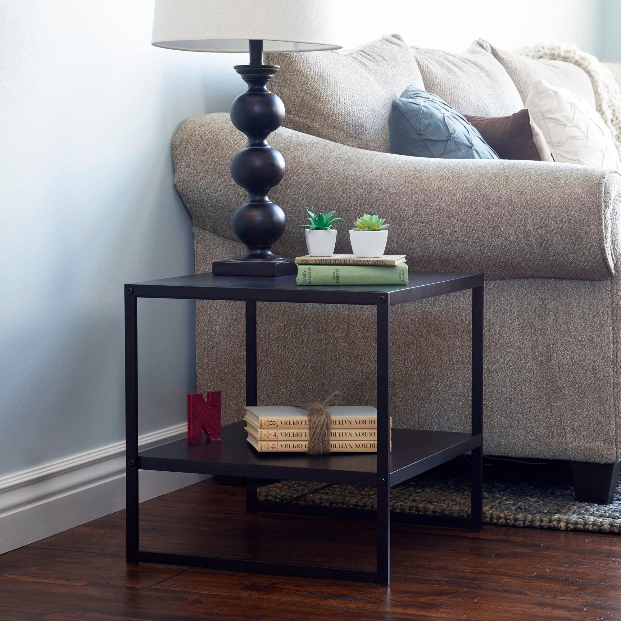 Household Essentials Square End Table in Black Wood Grain